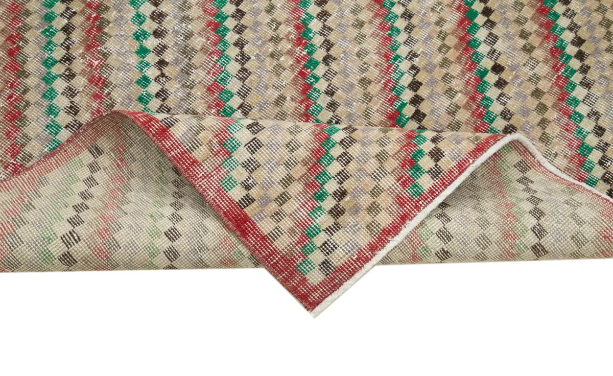 Damalı Modern Dizayn Geometrik Kırmızı Pamuk Üstü Yün El Dokuma Halı-118x212 - Görsel 6