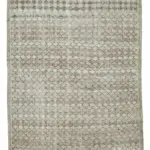 Damalı Modern Dizayn Geometrik Bej Pamuk Üstü Yün El Dokuma Halı-144x200