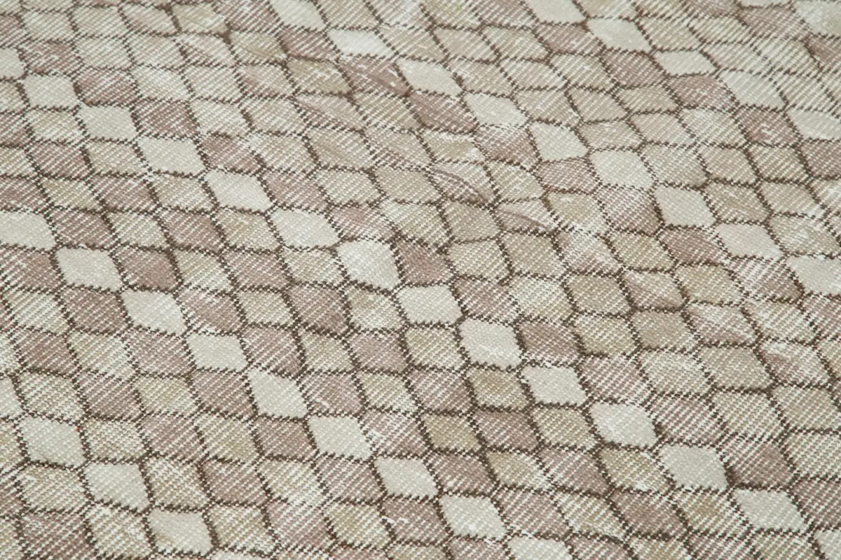 Damalı Modern Dizayn Geometrik Bej Pamuk Üstü Yün El Dokuma Halı-144x200 - Görsel 5