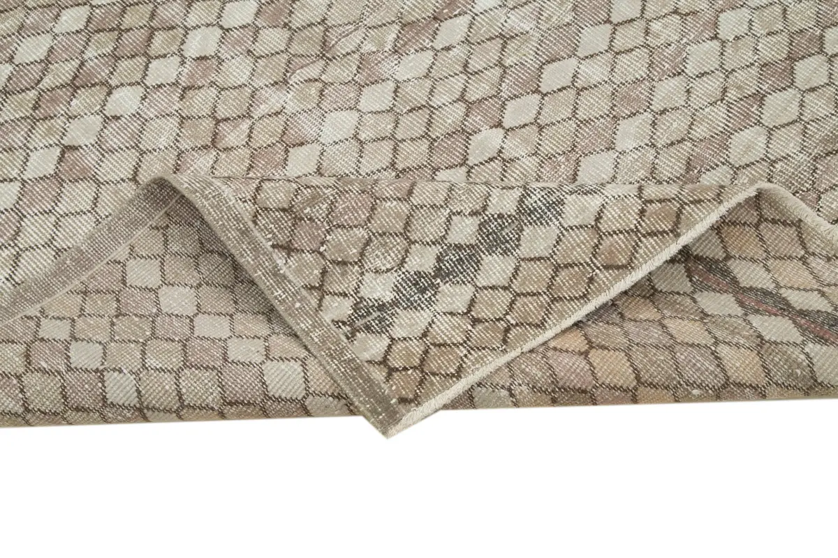 Damalı Modern Dizayn Geometrik Bej Pamuk Üstü Yün El Dokuma Halı-144x200 - Görsel 6
