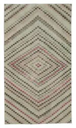 Damalı Modern Dizayn Geometrik Bej Pamuk Üstü Yün El Dokuma Halı-166x294