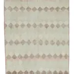 Damalı Modern Dizayn Geometrik Bej Pamuk Üstü Yün El Dokuma Halı-131x272