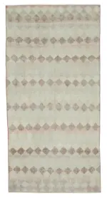 Damalı Modern Dizayn Geometrik Bej Pamuk Üstü Yün El Dokuma Halı-131x272