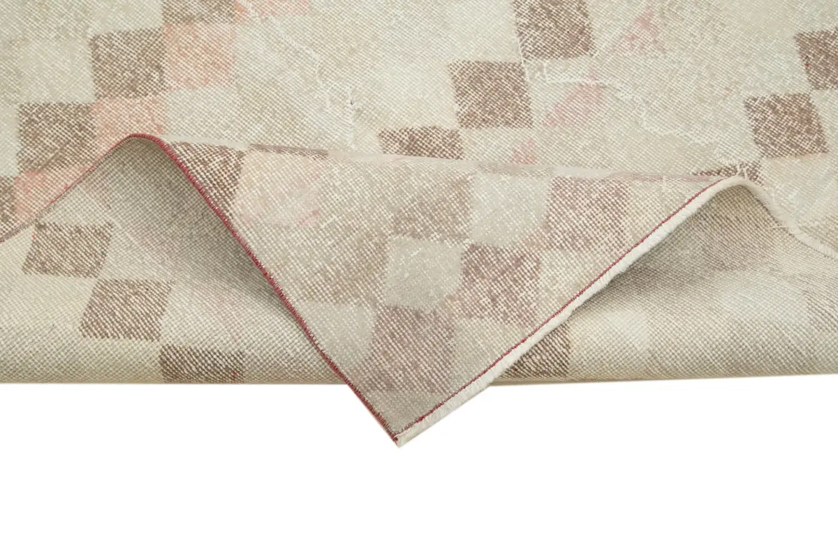 Damalı Modern Dizayn Geometrik Bej Pamuk Üstü Yün El Dokuma Halı-131x272 - Görsel 6