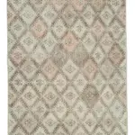 Damalı Modern Dizayn Geometrik Bej Pamuk Üstü Yün El Dokuma Halı-137x267