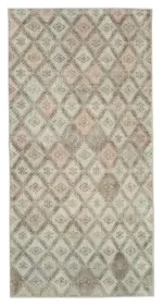 Damalı Modern Dizayn Geometrik Bej Pamuk Üstü Yün El Dokuma Halı-137x267