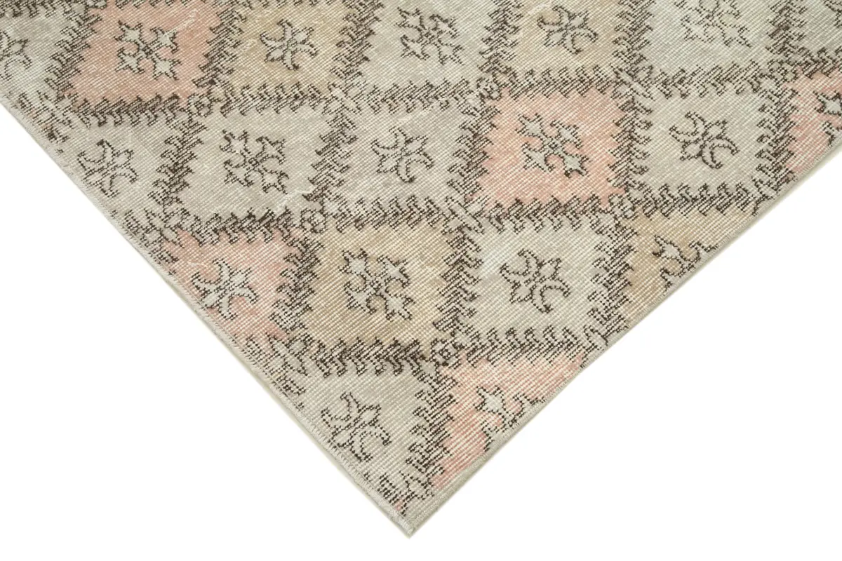 Damalı Modern Dizayn Geometrik Bej Pamuk Üstü Yün El Dokuma Halı-137x267 - Görsel 4