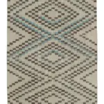 Damalı Modern Dizayn Geometrik Bej Pamuk Üstü Yün El Dokuma Halı-142x349