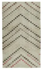 Damalı Modern Dizayn Geometrik Bej Pamuk Üstü Yün El Dokuma Halı-161x278