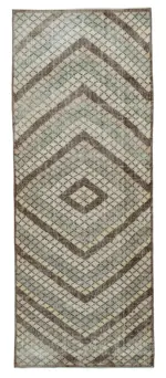 Damalı Modern Dizayn Geometrik Multi Renk Pamuk Üstü Yün El Dokuma Halı-115x303