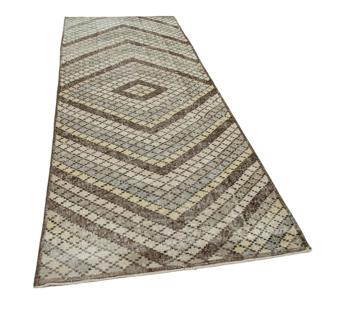 Damalı Modern Dizayn Geometrik Multi Renk Pamuk Üstü Yün El Dokuma Halı-115x303 - Görsel 2