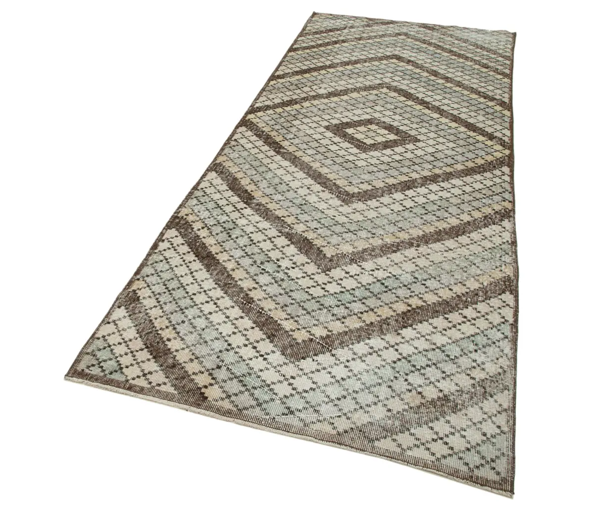 Damalı Modern Dizayn Geometrik Multi Renk Pamuk Üstü Yün El Dokuma Halı-115x303 - Görsel 3