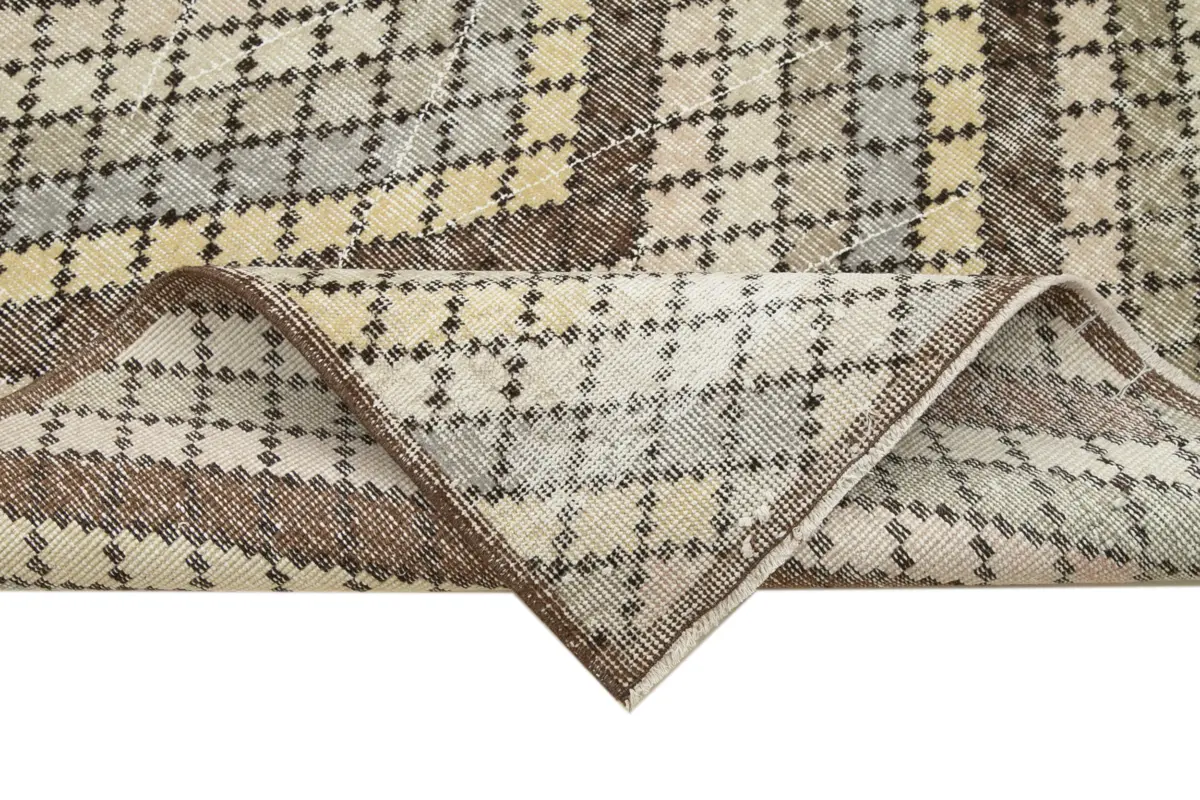 Damalı Modern Dizayn Geometrik Multi Renk Pamuk Üstü Yün El Dokuma Halı-115x303 - Görsel 6