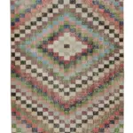 Damalı Modern Dizayn Geometrik Multi Renk Pamuk Üstü Yün El Dokuma Halı-098x235