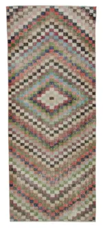 Damalı Modern Dizayn Geometrik Multi Renk Pamuk Üstü Yün El Dokuma Halı-098x235