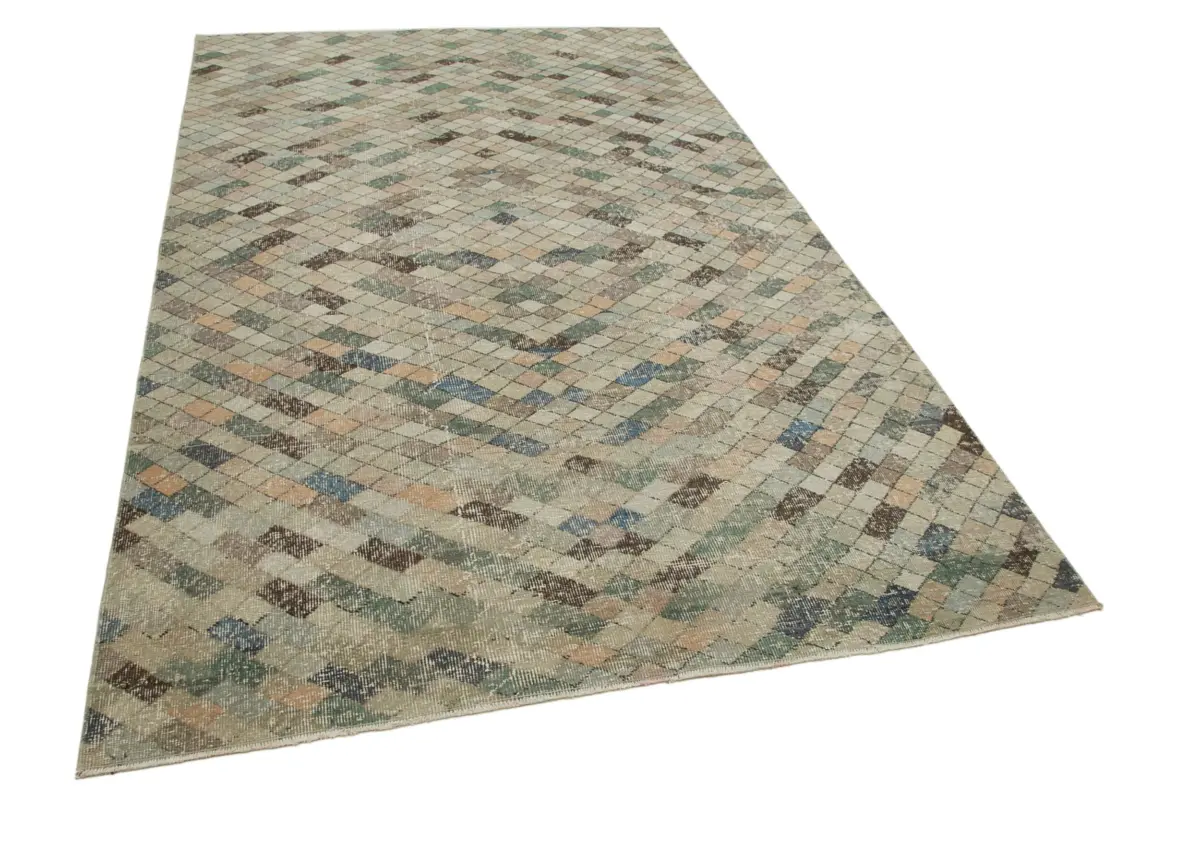 Damalı Modern Dizayn Geometrik Multi Renk Pamuk Üstü Yün El Dokuma Halı-163x280 - Görsel 2