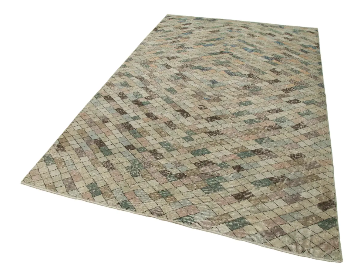 Damalı Modern Dizayn Geometrik Multi Renk Pamuk Üstü Yün El Dokuma Halı-163x280 - Görsel 3