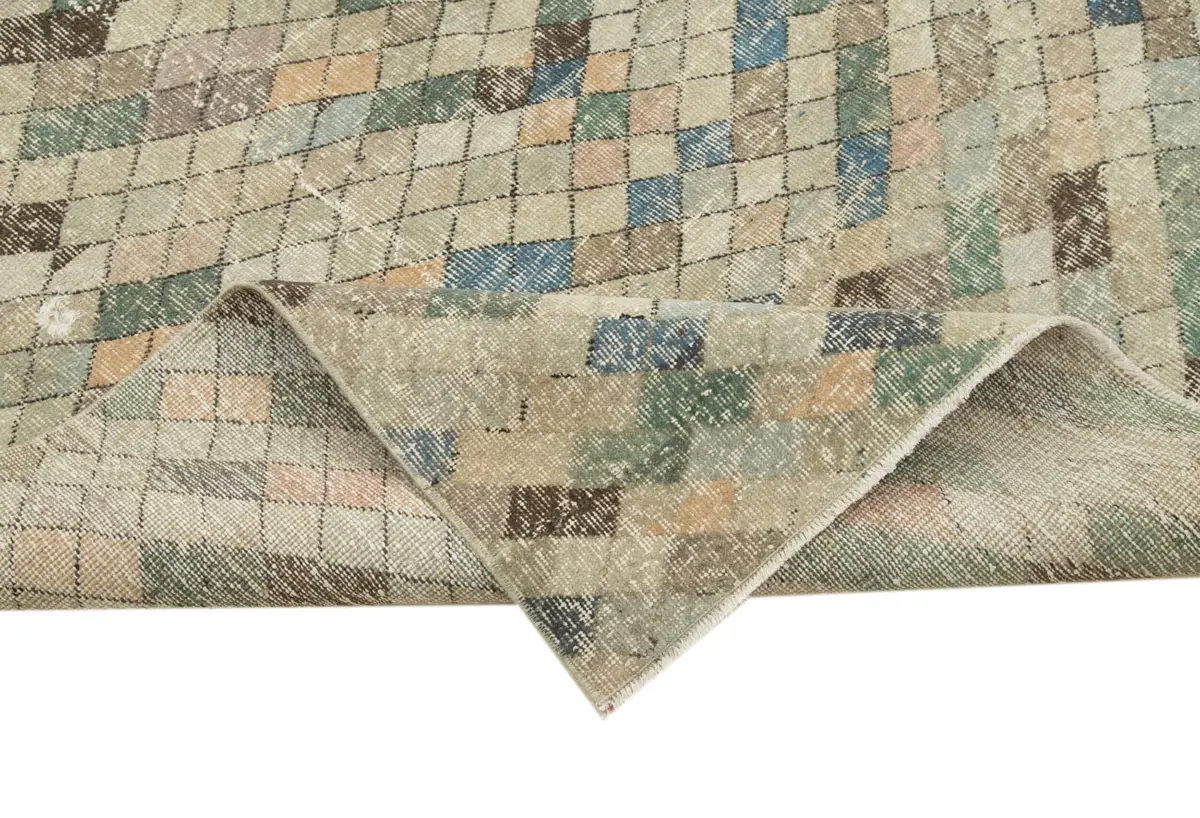 Damalı Modern Dizayn Geometrik Multi Renk Pamuk Üstü Yün El Dokuma Halı-163x280 - Görsel 6