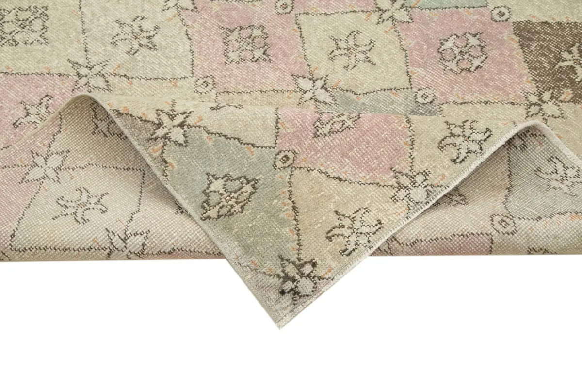 Damalı Modern Dizayn Geometrik Multi Renk Pamuk Üstü Yün El Dokuma Halı-153x260 - Görsel 6