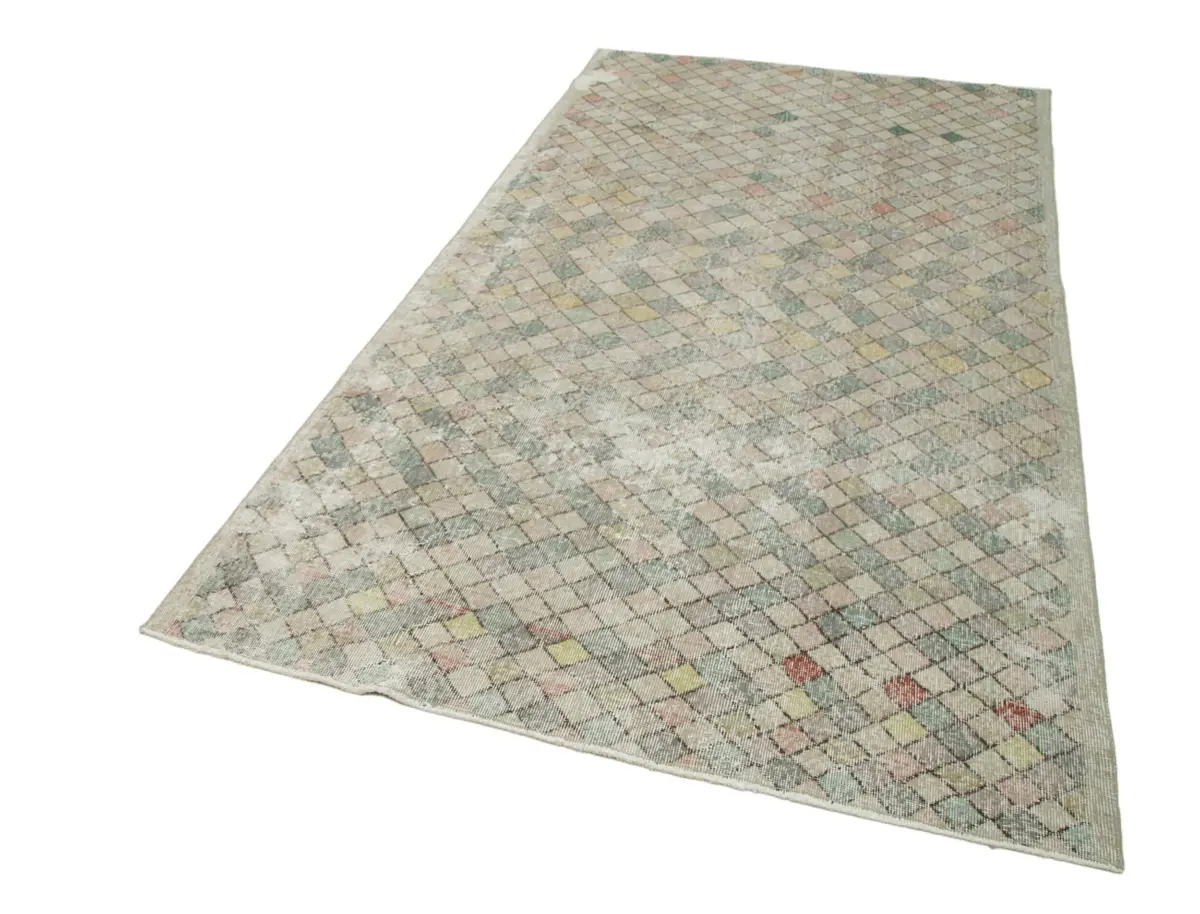 Damalı Modern Dizayn Geometrik Multi Renk Pamuk Üstü Yün El Dokuma Halı-150x284 - Görsel 3