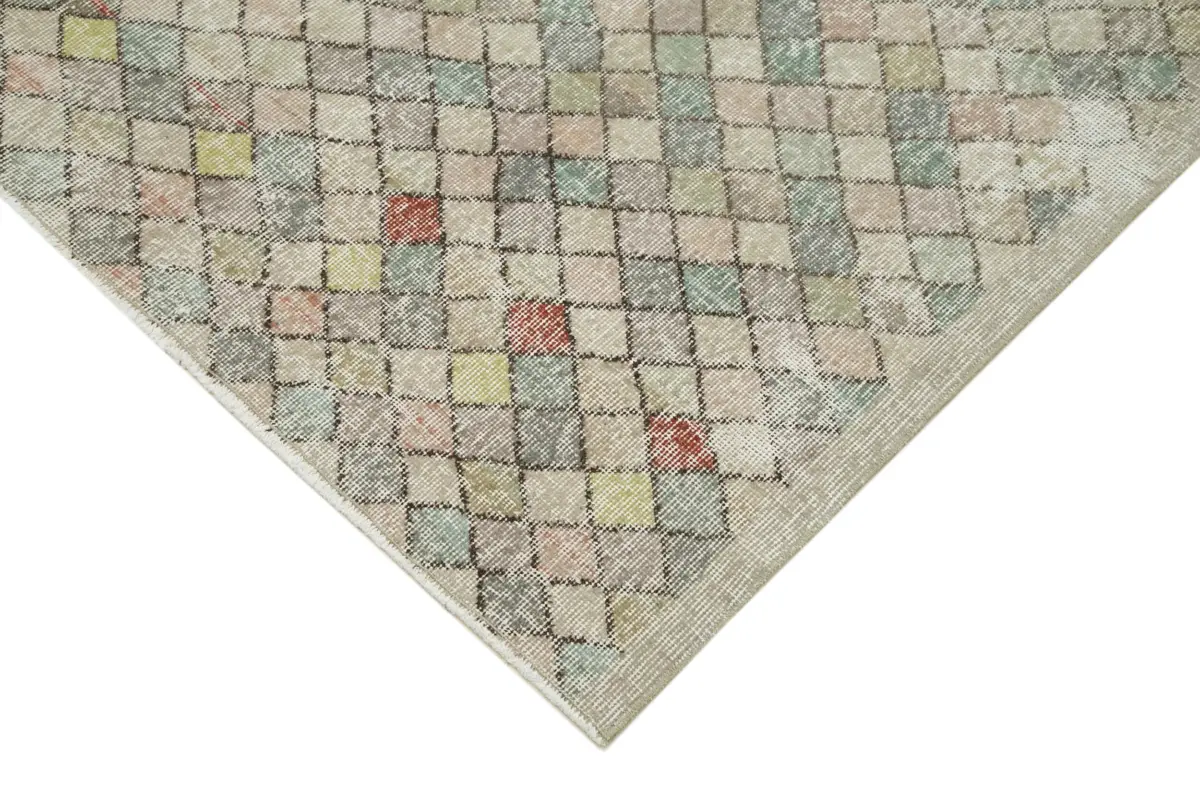 Damalı Modern Dizayn Geometrik Multi Renk Pamuk Üstü Yün El Dokuma Halı-150x284 - Görsel 4