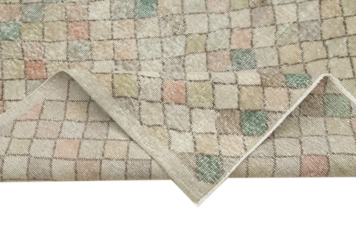 Damalı Modern Dizayn Geometrik Multi Renk Pamuk Üstü Yün El Dokuma Halı-150x284 - Görsel 6