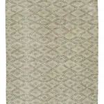 Damalı Modern Dizayn Geometrik Bej Pamuk Üstü Yün El Dokuma Halı-184x306