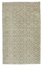 Damalı Modern Dizayn Geometrik Bej Pamuk Üstü Yün El Dokuma Halı-184x306