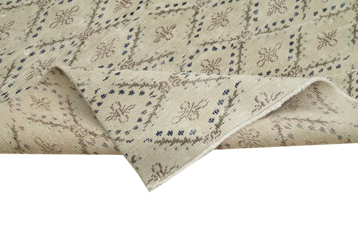 Damalı Modern Dizayn Geometrik Bej Pamuk Üstü Yün El Dokuma Halı-184x306 - Görsel 6