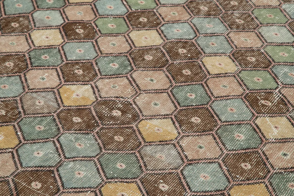 Damalı Modern Dizayn Geometrik Multi Renk Pamuk Üstü Yün El Dokuma Halı-171x294 - Görsel 5