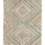 Damalı Modern Dizayn Geometrik Bej Pamuk Üstü Yün El Dokuma Halı-116x270