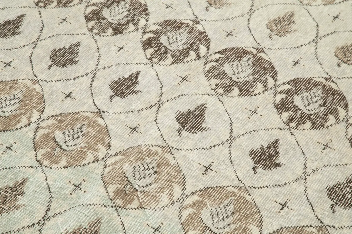 Damalı Modern Dizayn Geometrik Bej Pamuk Üstü Yün El Dokuma Halı-144x244 - Görsel 5