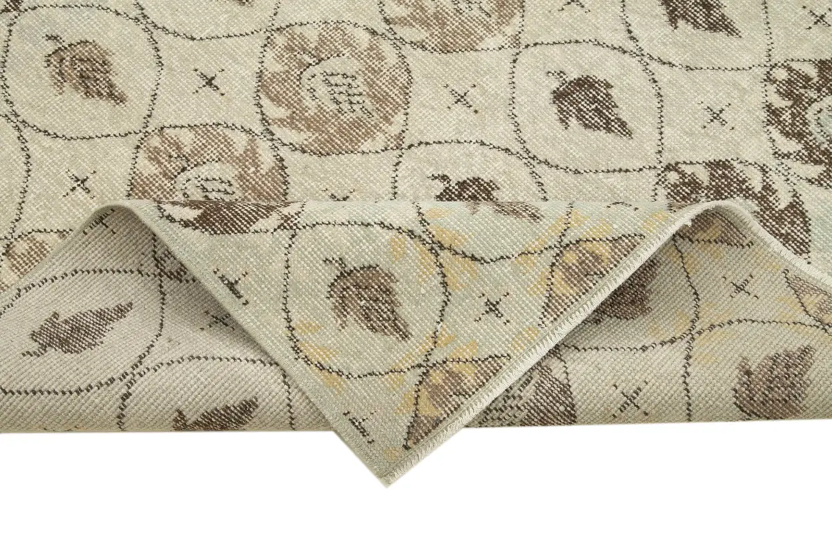 Damalı Modern Dizayn Geometrik Bej Pamuk Üstü Yün El Dokuma Halı-144x244 - Görsel 6