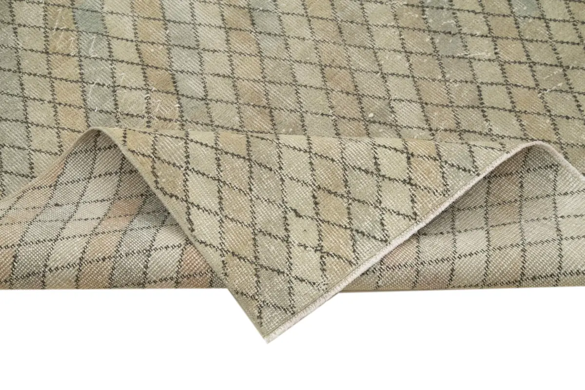 Damalı Modern Dizayn Geometrik Bej Pamuk Üstü Yün El Dokuma Halı-146x260 - Görsel 6