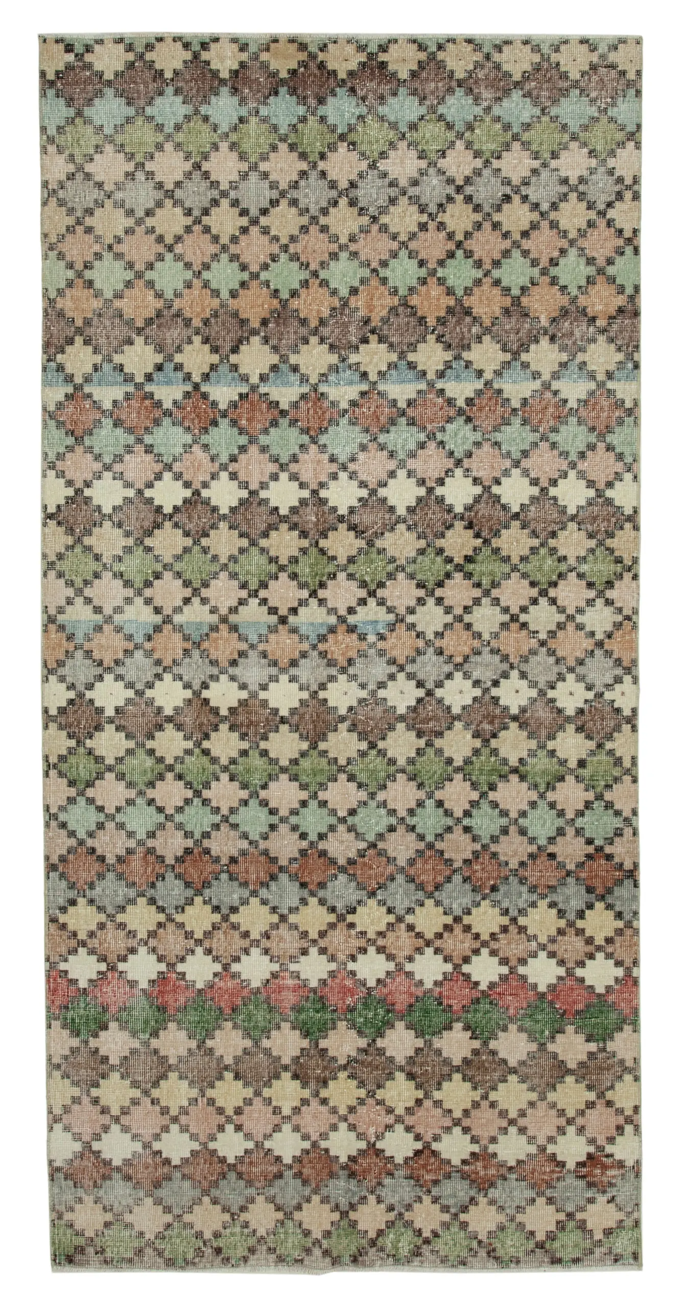 Rc_33242_0_Multicolor_Geometric_Rugs Damalı Modern Dizayn Geometrik Multi Renk Pamuk Üstü Yün El Dokuma Halı-135x280 - Görsel 1