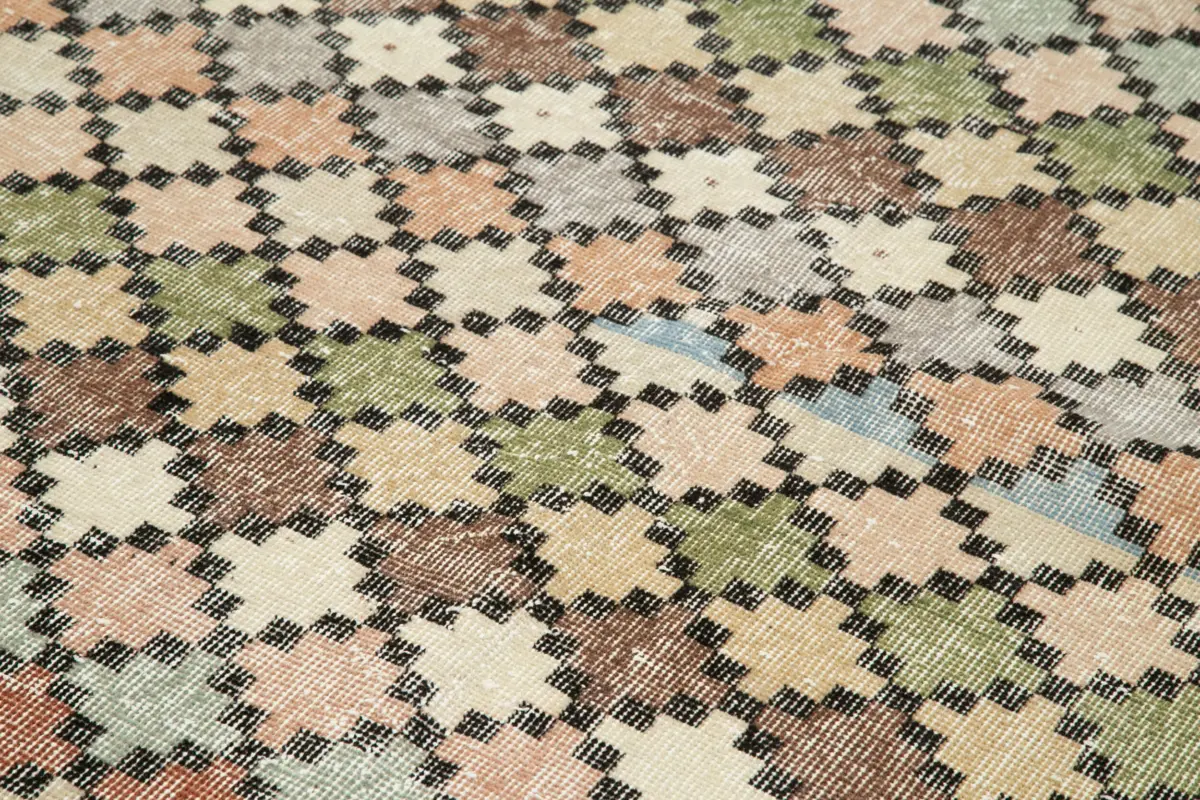 Damalı Modern Dizayn Geometrik Multi Renk Pamuk Üstü Yün El Dokuma Halı-135x280 - Görsel 5