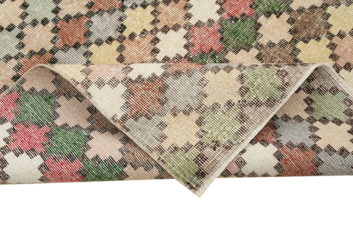 Damalı Modern Dizayn Geometrik Multi Renk Pamuk Üstü Yün El Dokuma Halı-135x280 - Görsel 6