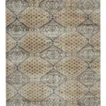 Damalı Modern Dizayn Geometrik Bej Pamuk Üstü Yün El Dokuma Halı-160x245