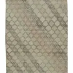 Damalı Modern Dizayn Geometrik Bej Pamuk Üstü Yün El Dokuma Halı-138x341