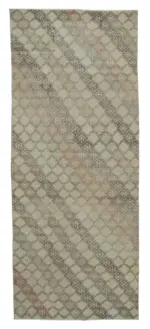 Damalı Modern Dizayn Geometrik Bej Pamuk Üstü Yün El Dokuma Halı-138x341