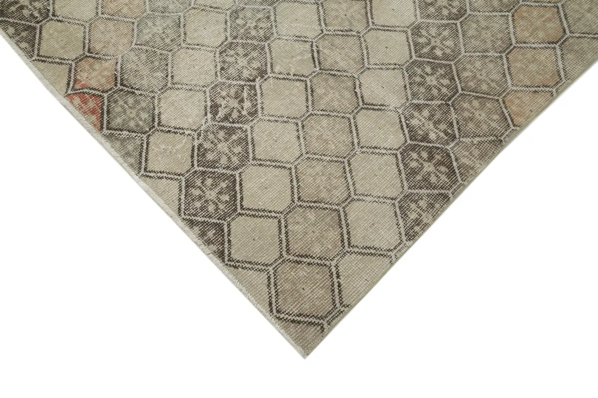 Damalı Modern Dizayn Geometrik Bej Pamuk Üstü Yün El Dokuma Halı-138x341 - Görsel 4