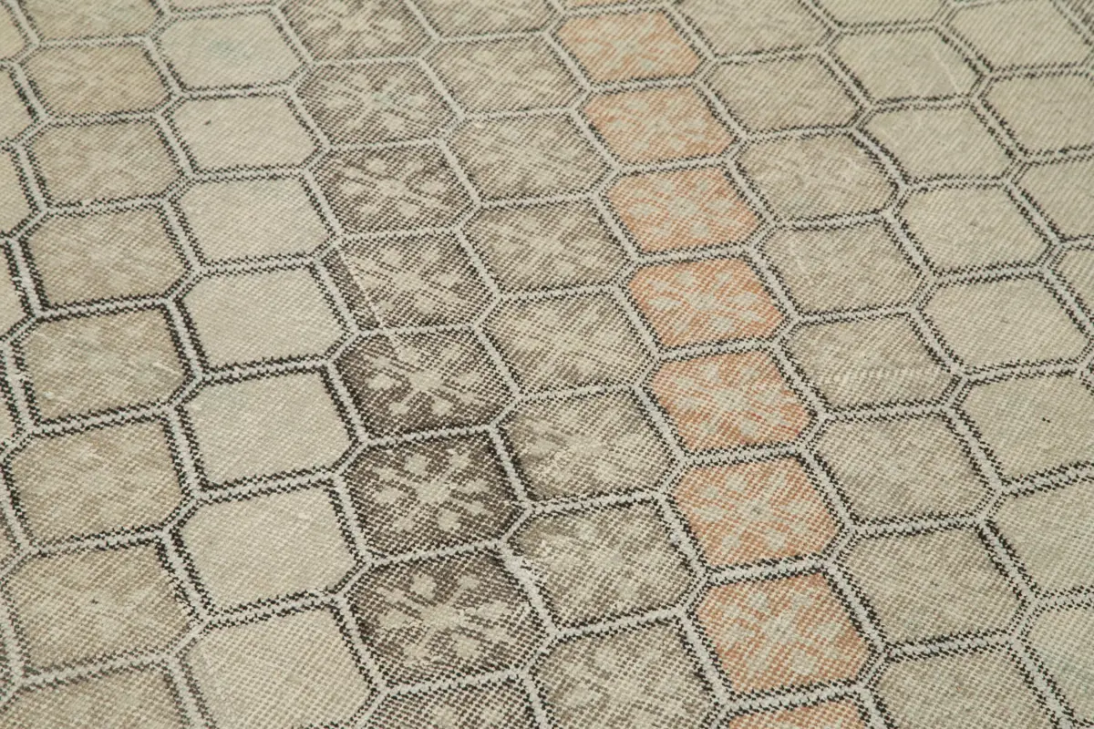 Damalı Modern Dizayn Geometrik Bej Pamuk Üstü Yün El Dokuma Halı-138x341 - Görsel 5