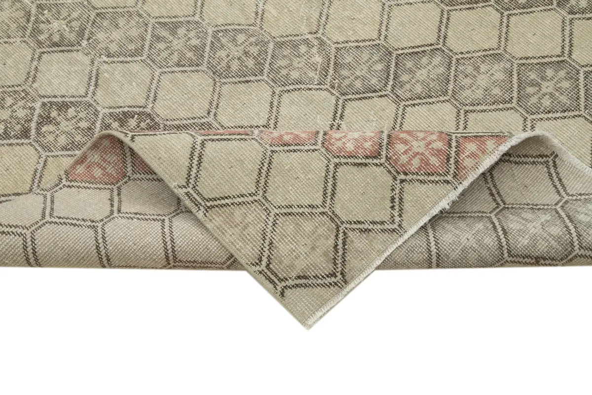 Damalı Modern Dizayn Geometrik Bej Pamuk Üstü Yün El Dokuma Halı-138x341 - Görsel 6