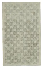 Damalı Modern Dizayn Geometrik Bej Pamuk Üstü Yün El Dokuma Halı-187x310