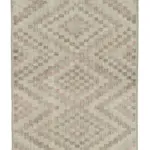 Damalı Modern Dizayn Geometrik Bej Pamuk Üstü Yün El Dokuma Halı-114x316