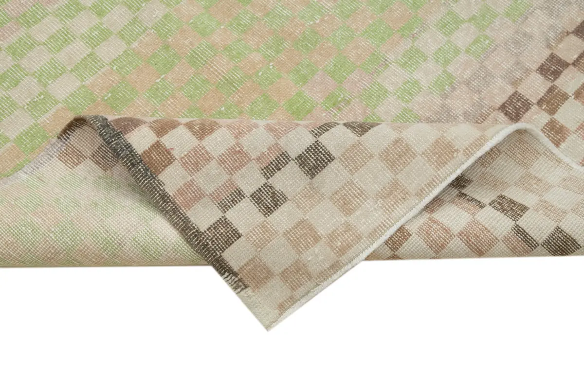 Damalı Modern Dizayn Geometrik Multi Renk Pamuk Üstü Yün El Dokuma Halı-132x290 - Görsel 6