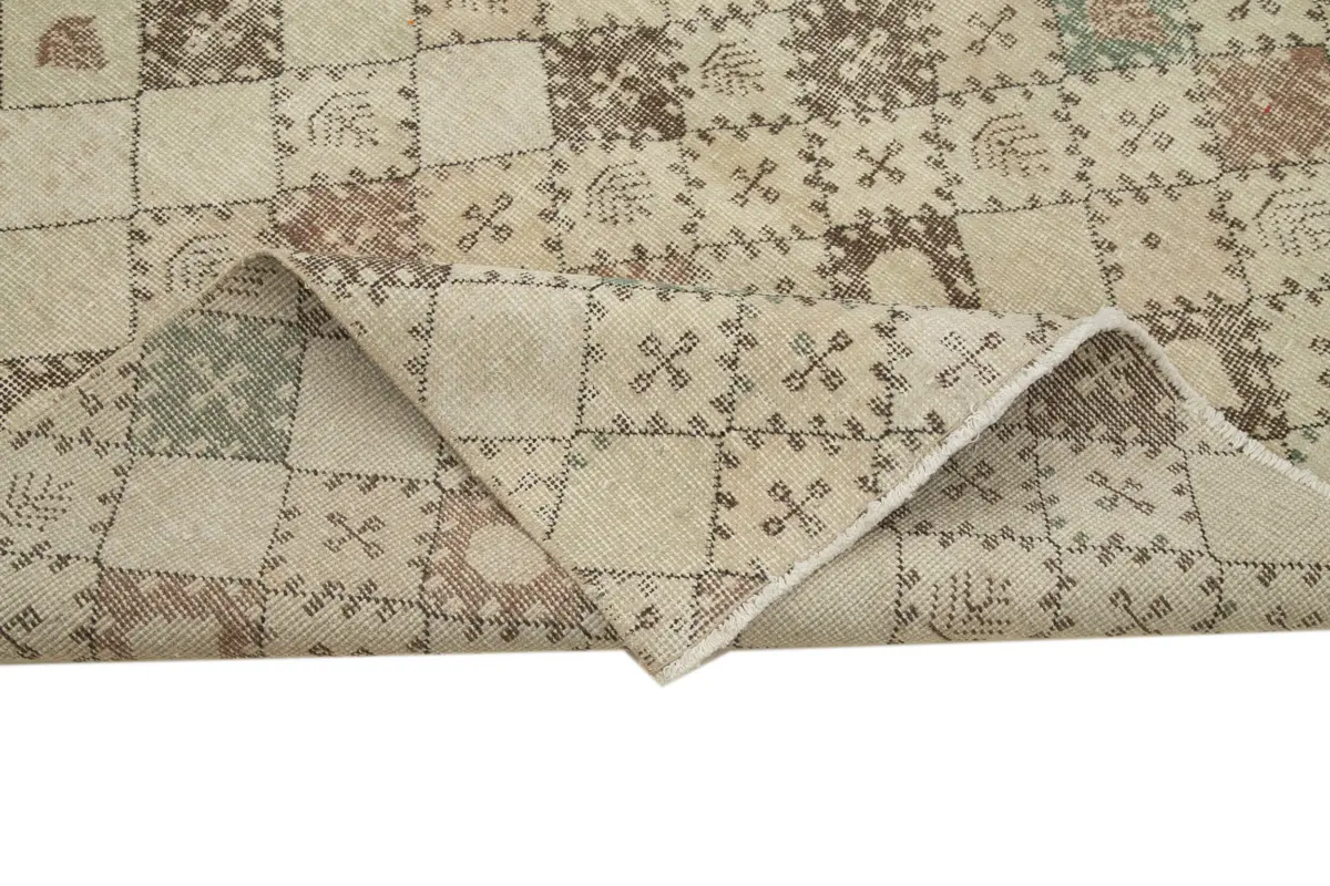 Damalı Modern Dizayn Geometrik Bej Pamuk Üstü Yün El Dokuma Halı-156x290 - Görsel 6