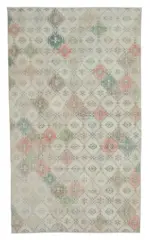 Damalı Modern Dizayn Geometrik Bej Pamuk Üstü Yün El Dokuma Halı-182x314