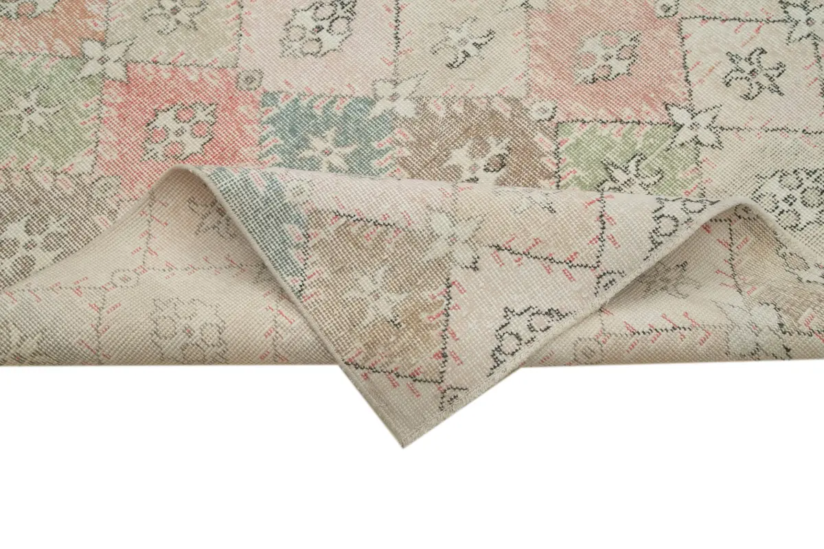 Damalı Modern Dizayn Geometrik Bej Pamuk Üstü Yün El Dokuma Halı-182x314 - Görsel 6