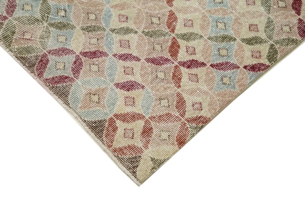 Damalı Modern Dizayn Geometrik Multi Renk Pamuk Üstü Yün El Dokuma Halı-113x272 - Görsel 4